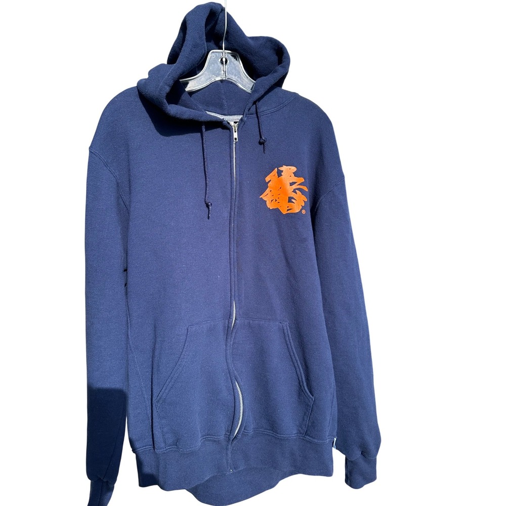 Russell Athletic Navy Blue Jiu Jitsu Lifestyle Zip Up Hoodie Men XL Orange Graph